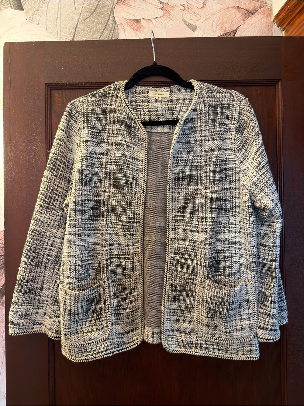 Max Studio Gray & White Tweed Open-Front Jacket